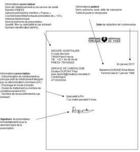 exemple ordonnance medicament prescription hospitaliere meddispar 2017